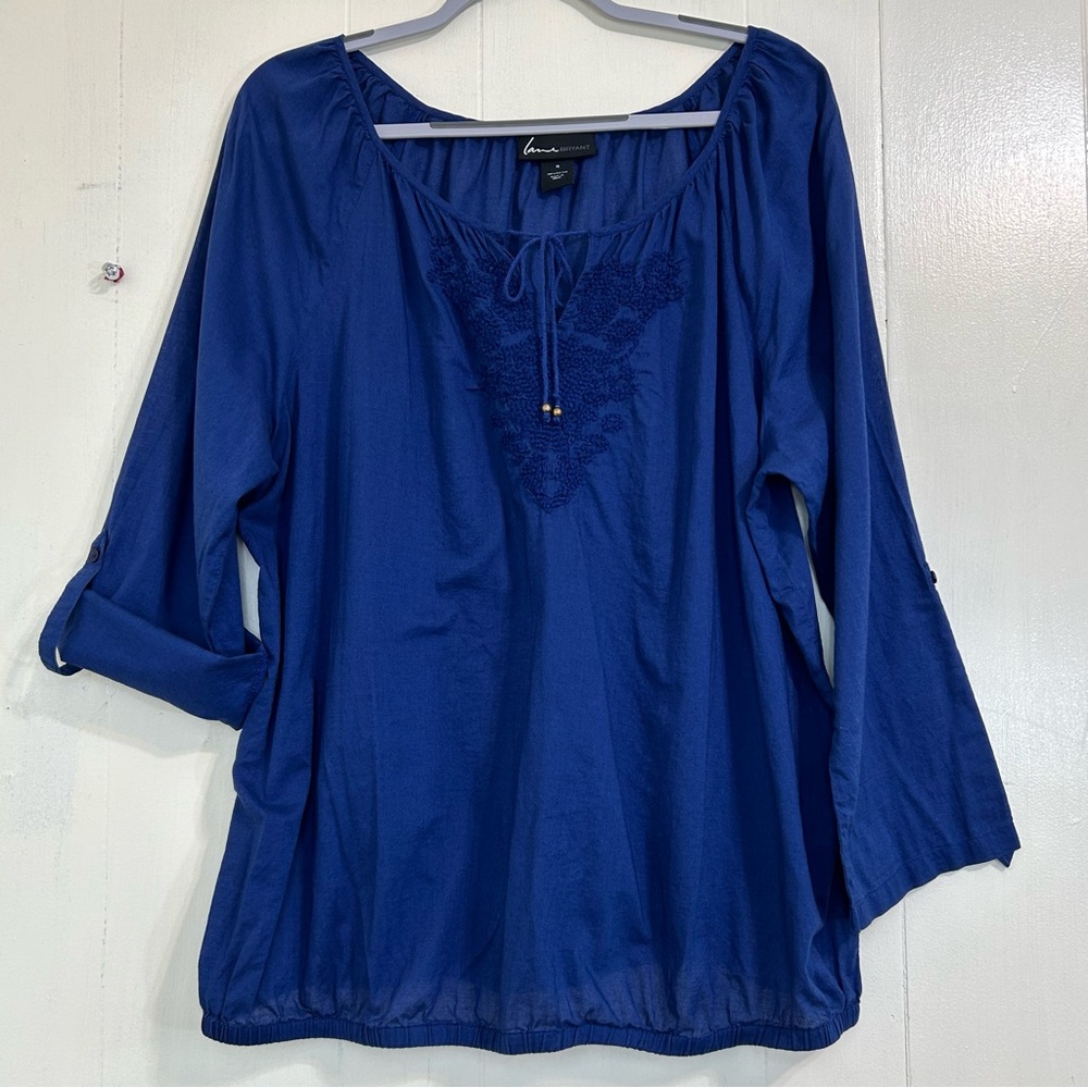 Lane Bryant Top Blue Sapphire Boho Lightweight Embroidered Blouse Top Size 16.